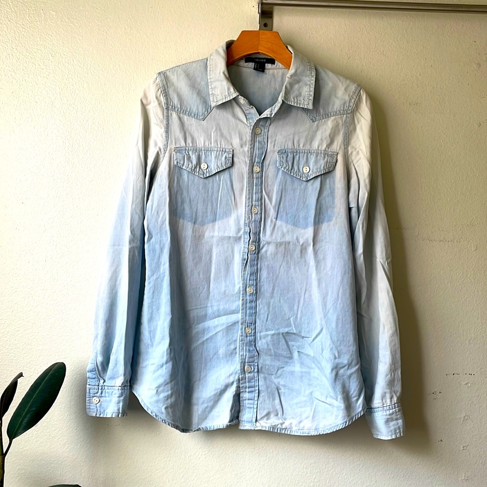 Cotton Chambray Western Shirt in Blue - Small